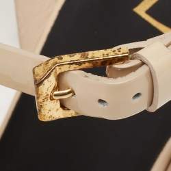 Pre Owned Saint Laurent Beige  Patent Leather Tribute Platform Sandals Size 40