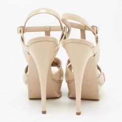 Pre Owned Saint Laurent Beige  Patent Leather Tribute Platform Sandals Size 40
