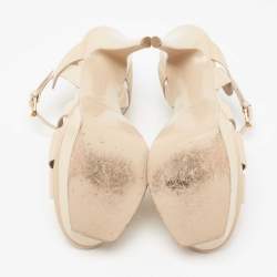 Pre Owned Saint Laurent Beige  Patent Leather Tribute Platform Sandals Size 40