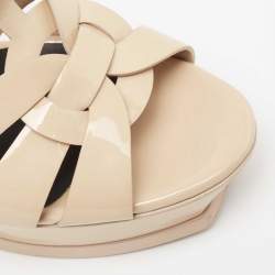 Pre Owned Saint Laurent Beige  Patent Leather Tribute Platform Sandals Size 40