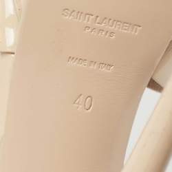 Pre Owned Saint Laurent Beige  Patent Leather Tribute Platform Sandals Size 40