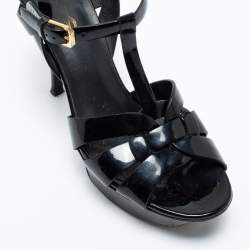 Pre Owned Saint Laurent Black Patent Leather Tribute Platform Sandals Size 36.5