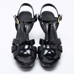 Pre Owned Saint Laurent Black Patent Leather Tribute Platform Sandals Size 36.5