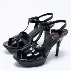 Pre Owned Saint Laurent Black Patent Leather Tribute Platform Sandals Size 36.5