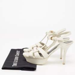Pre Owned Saint Laurent White Leather Tribute  Platform Sandals Size 37