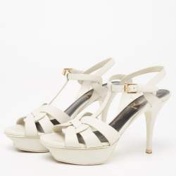 Pre Owned Saint Laurent White Leather Tribute  Platform Sandals Size 37