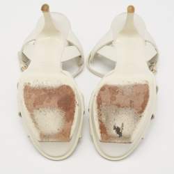 Pre Owned Saint Laurent White Leather Tribute  Platform Sandals Size 37