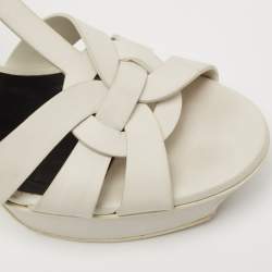 Pre Owned Saint Laurent White Leather Tribute  Platform Sandals Size 37