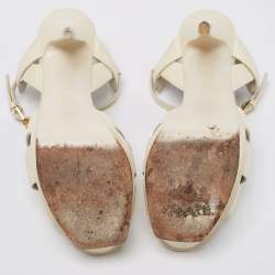 مملوكة مسبقًا Saint Laurent Paris Off White Patent Leather Tribute Sandals Size 39