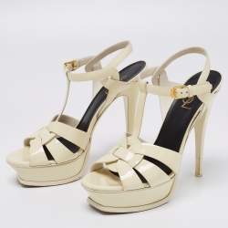 مملوكة مسبقًا Saint Laurent Paris Off White Patent Leather Tribute Sandals Size 39
