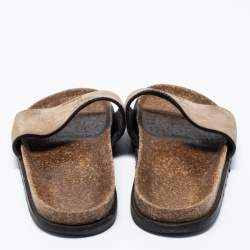 Pre Owned Saint Laurent Grey Suede Monogram Embroidered Joan Slide Sandals Size 35