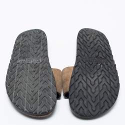 Pre Owned Saint Laurent Grey Suede Monogram Embroidered Joan Slide Sandals Size 35