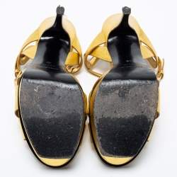 Saint Laurent Metallic Gold Leather Tribute Platform Sandals Size 39