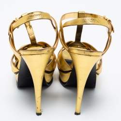 Saint Laurent Metallic Gold Leather Tribute Platform Sandals Size 39
