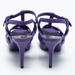 Pre Owned Saint Laurent Purple Leather Tribute Platform Sandals Size 39