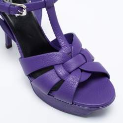 Pre Owned Saint Laurent Purple Leather Tribute Platform Sandals Size 39