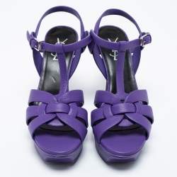 Pre Owned Saint Laurent Purple Leather Tribute Platform Sandals Size 39