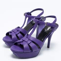 Pre Owned Saint Laurent Purple Leather Tribute Platform Sandals Size 39