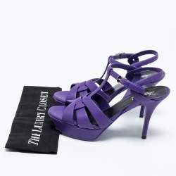 Pre Owned Saint Laurent Purple Leather Tribute Platform Sandals Size 39