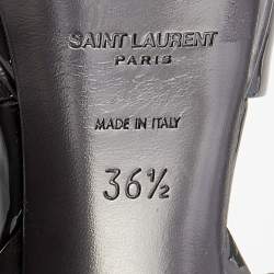 Pre Owned Saint Laurent Dark Grey Patent Leather Tribute Platform Ankle Strap Sandals Size 36.5
