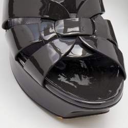 Pre Owned Saint Laurent Dark Grey Patent Leather Tribute Platform Ankle Strap Sandals Size 36.5