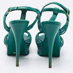 Saint Laurent Green Leather Strappy Platform Sandals Size 39