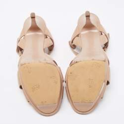 Pre Owned Saint Laurent Beige Patent Leather Tribute Platform Ankle Strap Sandals Size 38.5