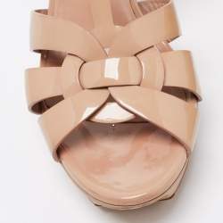 Pre Owned Saint Laurent Beige Patent Leather Tribute Platform Ankle Strap Sandals Size 38.5