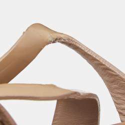 Pre Owned Saint Laurent Beige Patent Leather Tribute Platform Ankle Strap Sandals Size 38.5