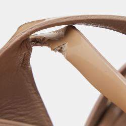 Pre Owned Saint Laurent Beige Patent Leather Tribute Platform Ankle Strap Sandals Size 38.5