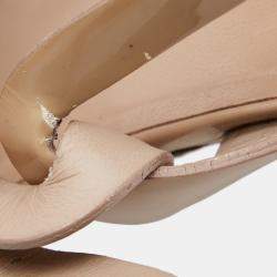 Pre Owned Saint Laurent Beige Patent Leather Tribute Platform Ankle Strap Sandals Size 38.5