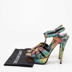 Saint Laurent Multicolor Python Embossed Leather Tribute Platform Sandals Size 39