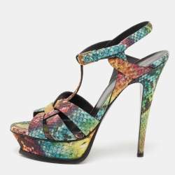 Saint Laurent Multicolor Python Embossed Leather Tribute Platform Sandals Size 39