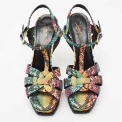 Saint Laurent Multicolor Python Embossed Leather Tribute Platform Sandals Size 39