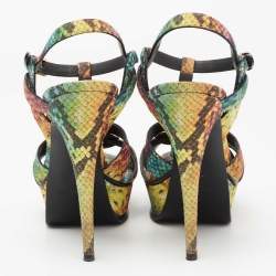 Saint Laurent Multicolor Python Embossed Leather Tribute Platform Sandals Size 39