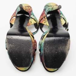 Saint Laurent Multicolor Python Embossed Leather Tribute Platform Sandals Size 39