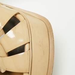 Pre Owned Saint Laurent Beige Patent Leather Tribute Platform Sandals Size 39