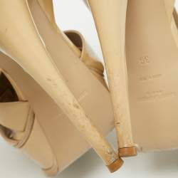 Pre Owned Saint Laurent Beige Patent Leather Tribute Platform Sandals Size 39