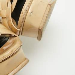 Pre Owned Saint Laurent Beige Patent Leather Tribute Platform Sandals Size 39