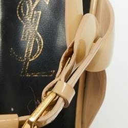 Pre Owned Saint Laurent Beige Patent Leather Tribute Platform Sandals Size 39