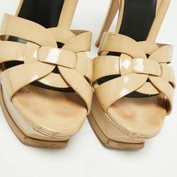 Pre Owned Saint Laurent Beige Patent Leather Tribute Platform Sandals Size 39