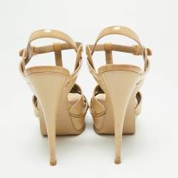 Pre Owned Saint Laurent Beige Patent Leather Tribute Platform Sandals Size 39