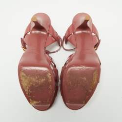 Pre Owned صندل سان لوران تربيوت جلد وردي لامع نعل سميك مقاس 39