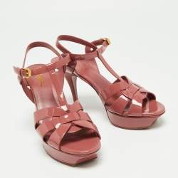 Pre Owned صندل سان لوران تربيوت جلد وردي لامع نعل سميك مقاس 39