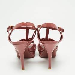 Pre Owned صندل سان لوران تربيوت جلد وردي لامع نعل سميك مقاس 39