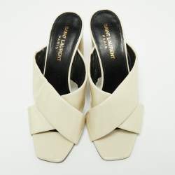 مملوكة مسبقًا Saint Laurent Cream Patent Leather Loulou Sandals Size 37