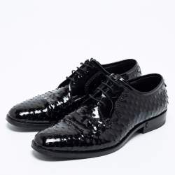 Saint Laurent Black Laser Cut Patent Leather Lace Up Derby Size 39