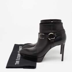 Saint Laurent Black Leather Janis 80 Platform Ankle Boots Size 37