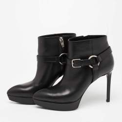 Saint Laurent Black Leather Janis 80 Platform Ankle Boots Size 37