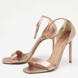 Pre Owned Saint Laurent Metallic Rose Gold Leather Amber Ankle Strap Open Toe Sandals Size 37